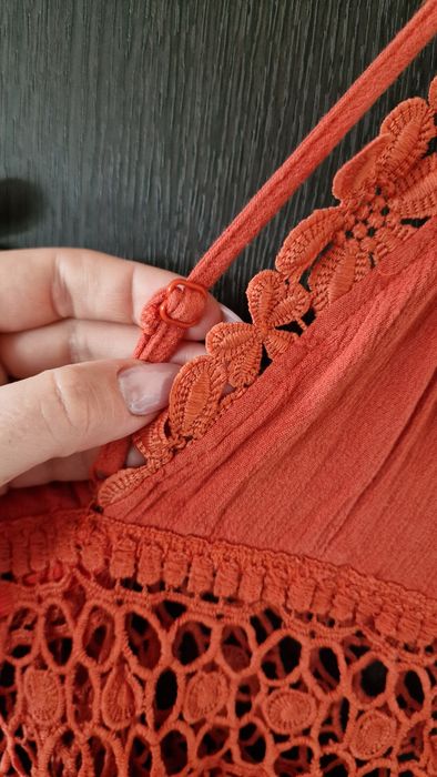 Sukienka maxi na ramiączkach wiskoza 100% koronką haft boho 38 M