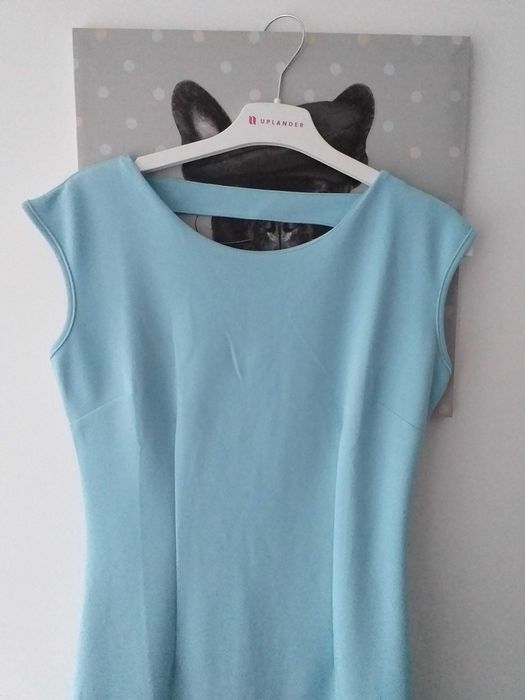 sukienka ołówkowa damska V-neck niebieska r. 38/40