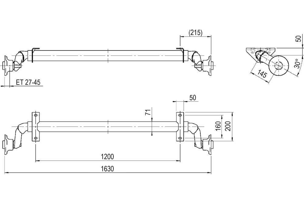 Oś niehamowana AL-KO OPTIMA do przyczepki 750kg 1200mm 1630mm 4x100