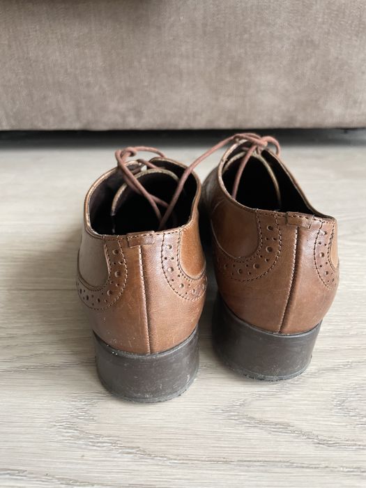brązowe eleganckie skórzane buty półbuty oksfordki czułenka