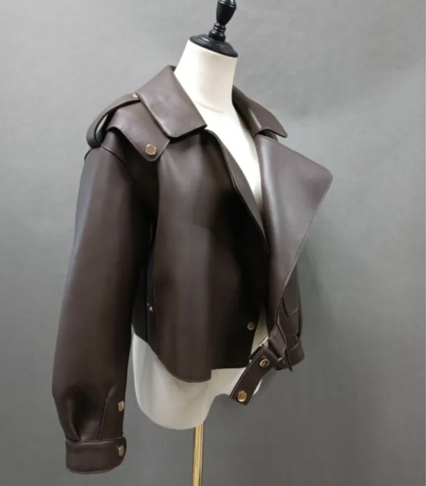 Skórzana ramoneska lekki oversize złote okucia