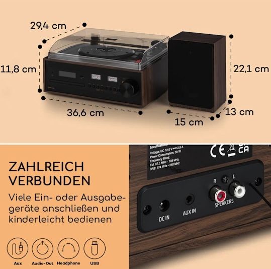 Міні-стереосистема, вініловий програвач  Auna Oxford SE DAB+/FM/BT/AUX