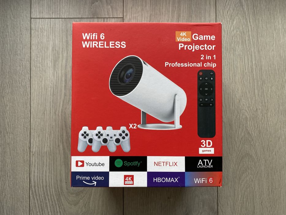 Projektor LED z Grami + 2 Pady + WiFi 6 + Smart TV Android