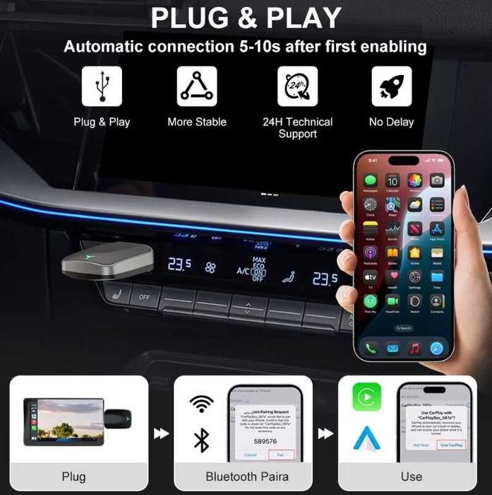 Adaptardor Android Auto / Carplay sem fios
