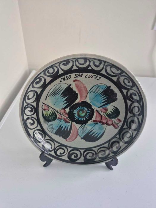 Prato Decorativo em Cerâmica Mexicana Tonalá Jalisco Pintado à Mão – Cabo San Lucas – 22 cm