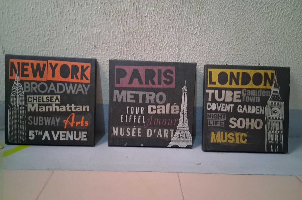 3 Quadros em Tela / 3 Paintings on Canvas -  New York, Paris, London