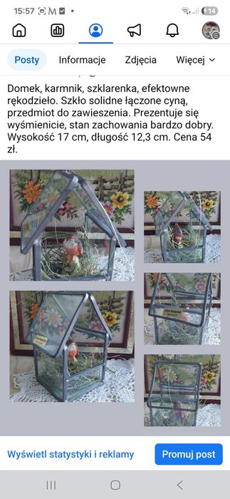 Domek, karmnik, szklarenka, efektowne rękodzieło. Szkło solidne łączon