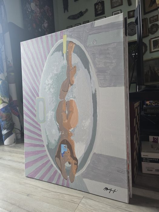 Akt w wannie – akryl na płótnie, 60×80 cm