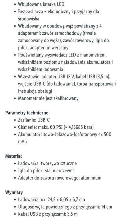 nowy akumulatorowy kompresor z latarką  - gwarancja
