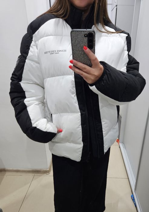 Biało czarna nowa kurtka zimowa m-xl Icono