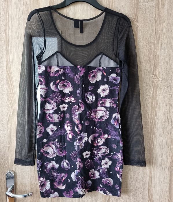H&M 38 M Sukienka mini w kwiaty i czaszki castle party goth gothic