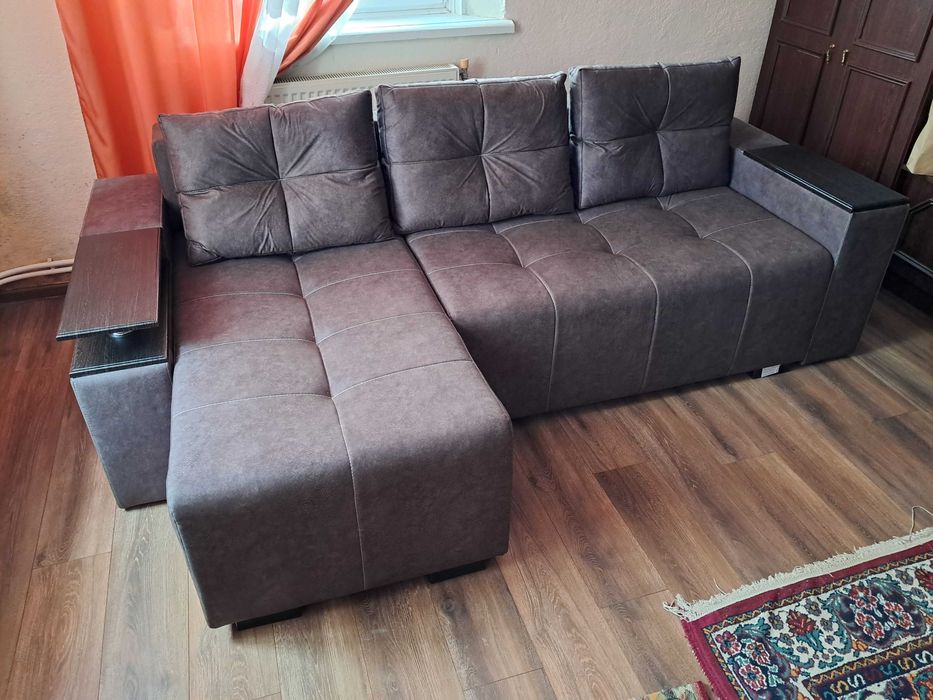 Кутовий диван Елегант 2.55м на 1.5м тумбочка мінібар ящик для білизни