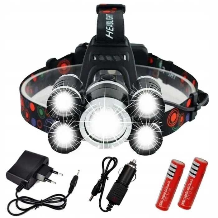NOWA!!! latarka czołowa LED zoom CREE XM-L T6 5 x LED CREE