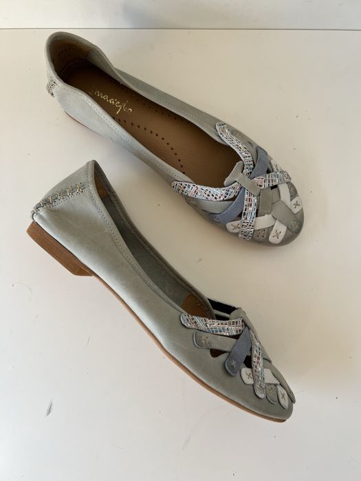 Skórzane baleriny Maciejka miętowe nowe