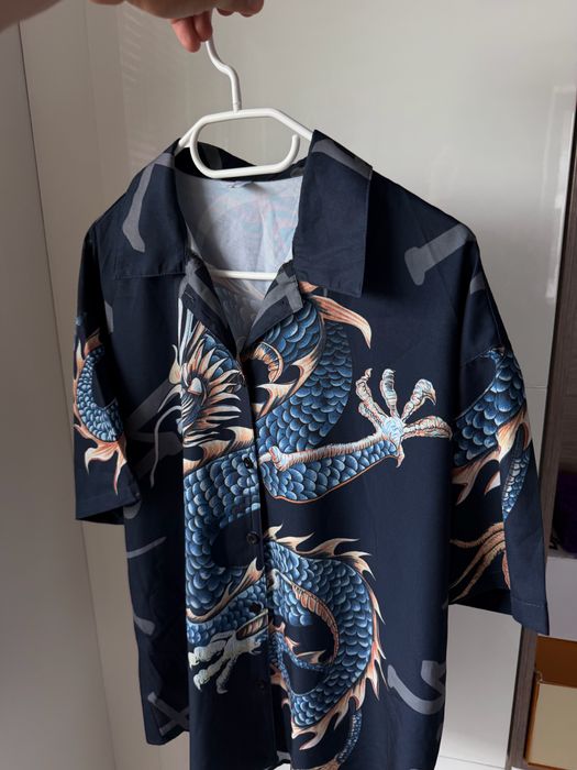 Męska Letnia Lekka Koszula Duże Logo Y2K Drip Swag Dragon Japan Style