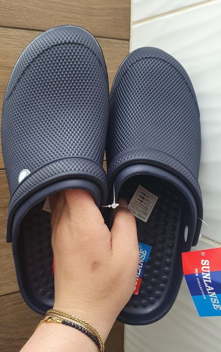 Klapki laczki krokodylki a'la crocs granatowe bez dziurek 41