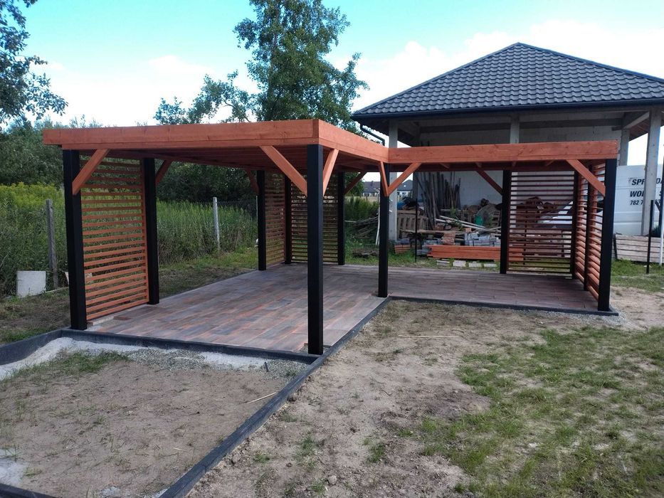 Nowoczesna altana narożna w kształcie "L-ki"