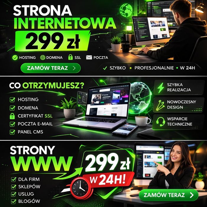 Strona internetowa WWW + hosting + domena + SSL + poczta 299 zl