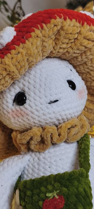 Muchomorek, miś, grzyb maskotka szydełkowa