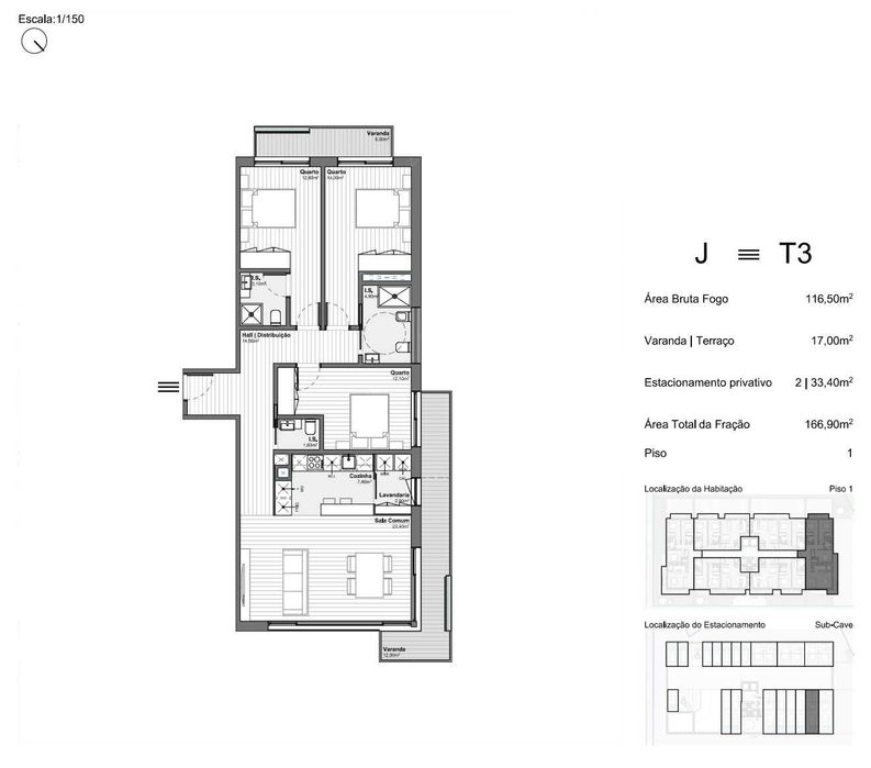 Apartamento T3 Novo com Varanda e 3 Frentes em Santa Marinha, V.N.Gaia