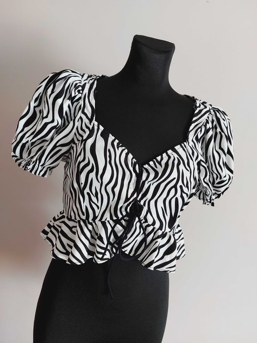 Bluzka koszulka zebra wiazana z przodu krotki rekaw shein s m