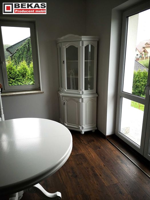 Biała Witryna Narożna Stół Komoda Dąb Biały Bekas Stylowe Meble