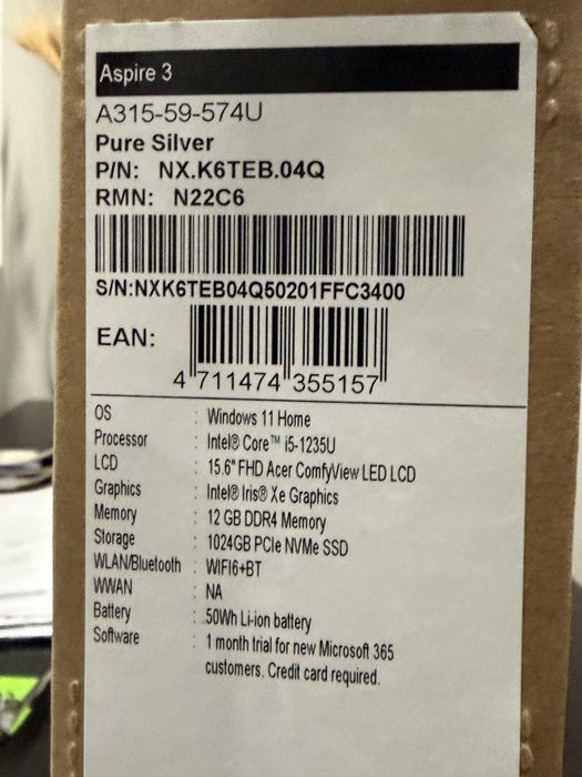 Pc portatil Acer Aspire 3 A315