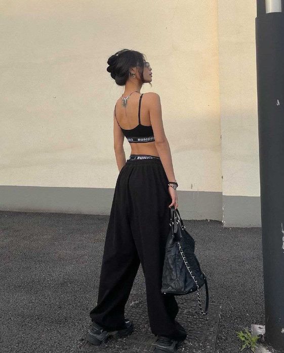 Женские широкие свободные штаны с затяжками снизу, оверсайз