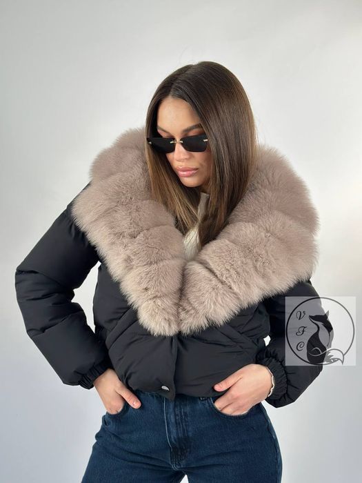 Куртка-пуховик зимняя с натуральным мехом финского песца. 42,44,46,48