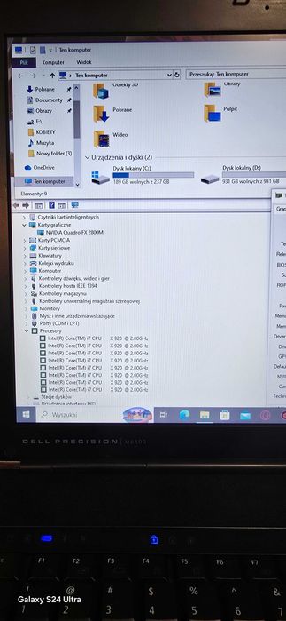 Dell Precision M6500/i7/17,3/16gb/256gb msata-1tb/Nvidia 1gb/ Zasilacz
