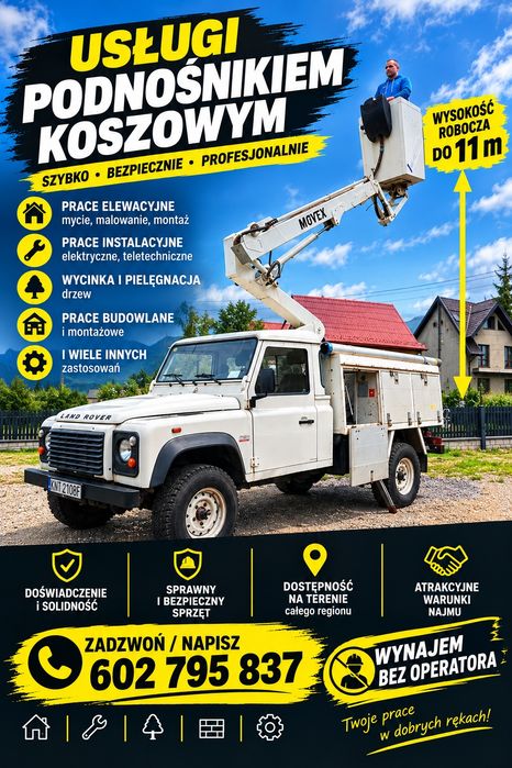 Usługi zwyżką, podnośnik koszowy! 4x4! Tereny trudno dostępne! Cała Małopolska!