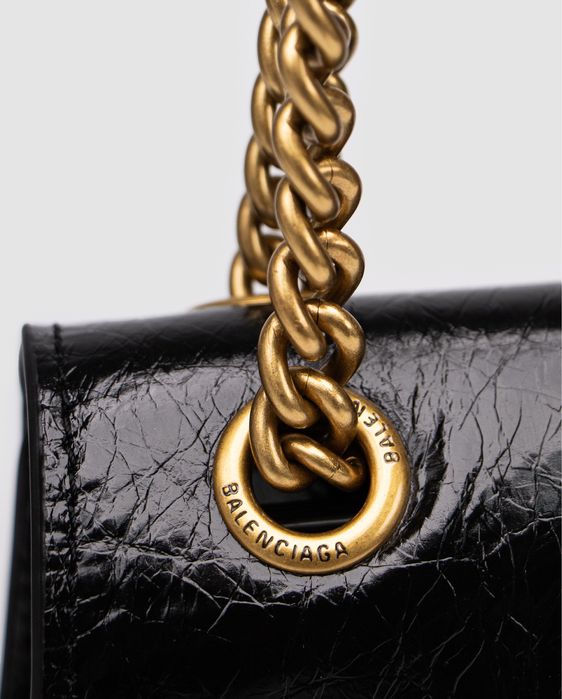 Сумка Баленсіага Balenciaga Crush Medium Chain Bag лакова чорна