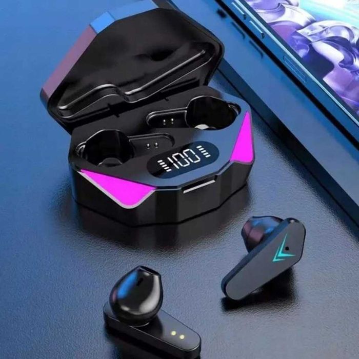 SŁUCHAWKI Bezprzewodowe Gamingowe TWS Bluetooth 5.0 LED Powerbank Mikrofon Dotykowe Etui Czarne 18h Pracy