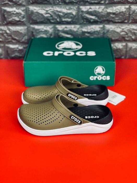 Кроксы мужские / crocs хаки силиконовые / Летняя мужская обувь crocs/  шлепанцы новые в коробке / кроксы мужские