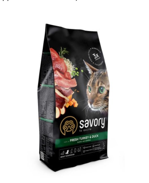 Сухий корм для дорослих вибагливих котів Savory 2 кг (індичка та качка