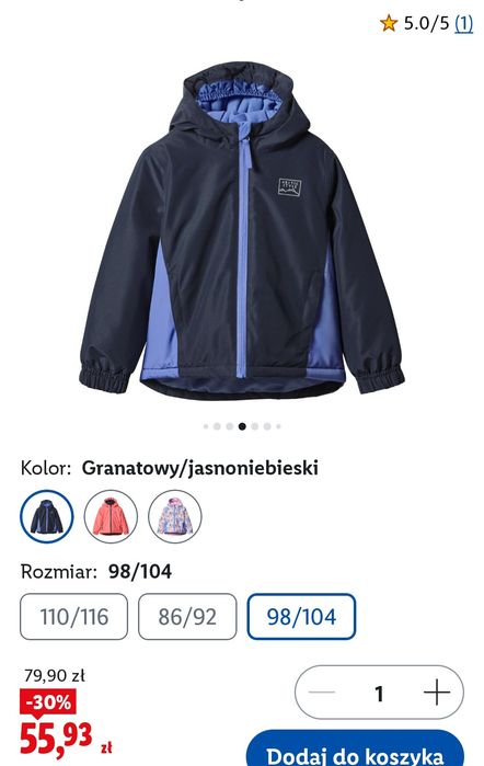 Nowa kurtka zimowa dziecięca, wodoodporna, lupilu, metka