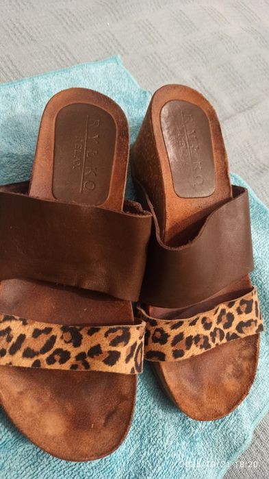 Skórzane sandały Ryłko koturna rozmiar 35