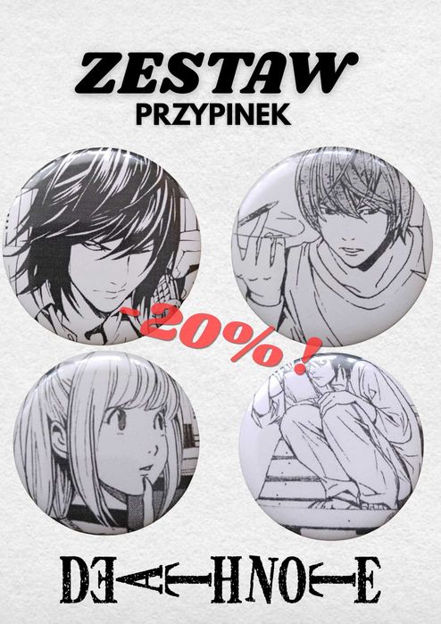 Zestaw Przypinek Death Note (4 przypinki)