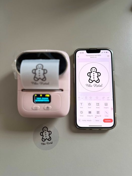 Impressor térmica de etiquetas Rosa Nova + 2 rolos