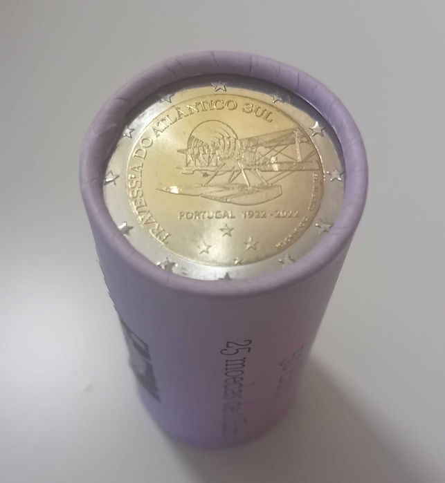 Rolo 25 moedas de 2 euros Centenário Primeira Travessia Aérea Atlântico Sul