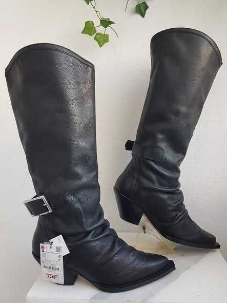 Круті Сапожки шкіряні козаки  Zara Розмір 38
