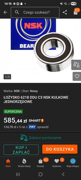 Łożysko 6218 DDU C3 NSK