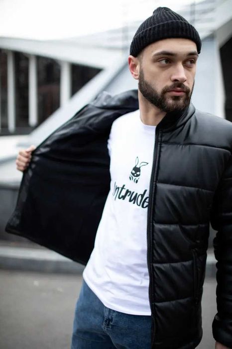 Теплая куртка кожаная мужская ,осенне-зимняя . Большой размер