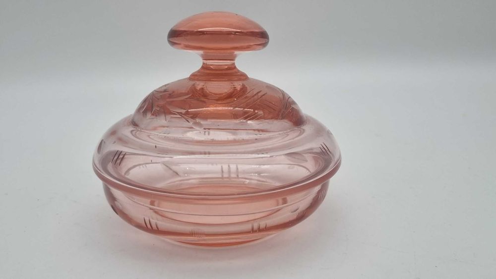 Bombonierka puzdreko szkło rozalinowe Vintage Design PRL