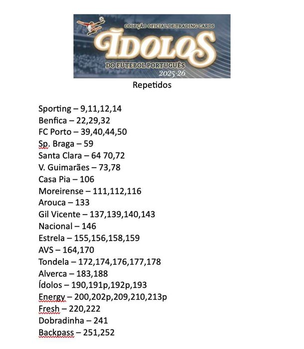 Troca de Cartas - Ídolos 2025-26 Panini