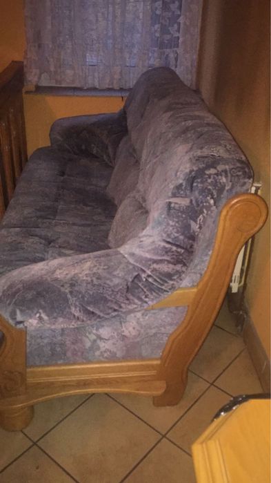 Zestaw Mebli Dębowych Witryna Kanapa i Fotele i Ława