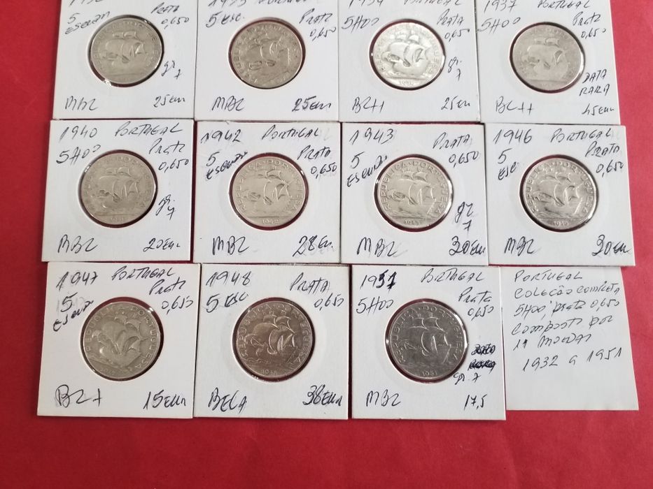 Moedas antigas portuguesas em prata.