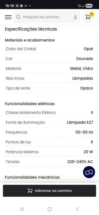 Candeeiro de tecto de 6 lâmpadas