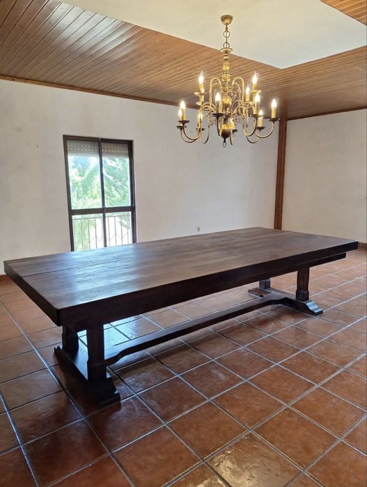 Mesa de Jantar Gigante, Madeira Maciça Mosteiro - Mesa Monástica Rústica 10-12 Lugares