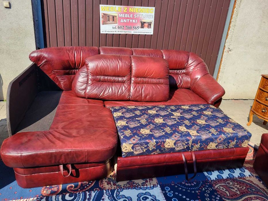 Narożnik wypoczynkowy ze skóry naturalnej  z funkcją spania WYPRZEDAŻ!
